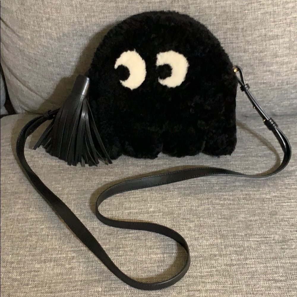 ANYA HINDMARCH Ghost Black Shearling Crossbody Bag